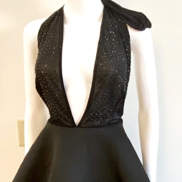 Banjul Black Plunge Halter Neck Cocktail Dress 2X - Picture 2 of 7